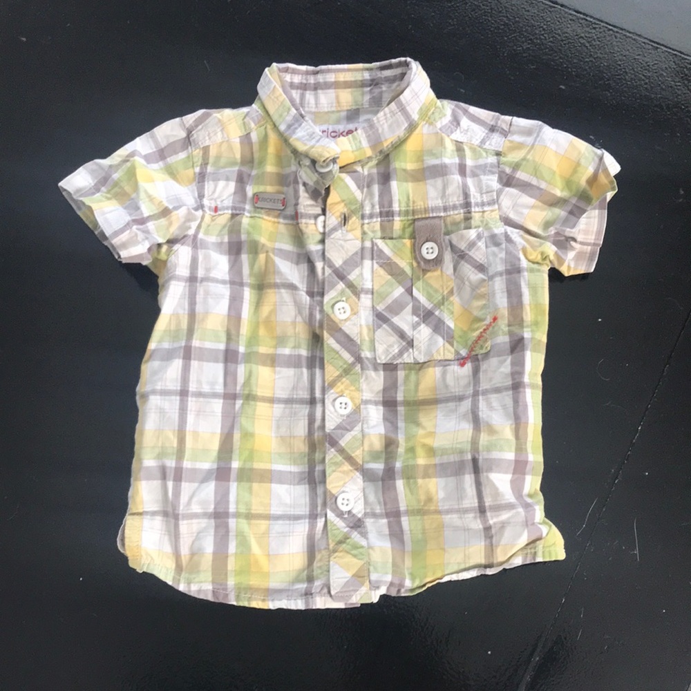 Plaid Short-Sleeve Button-Down Shirt - Yellow & Gray